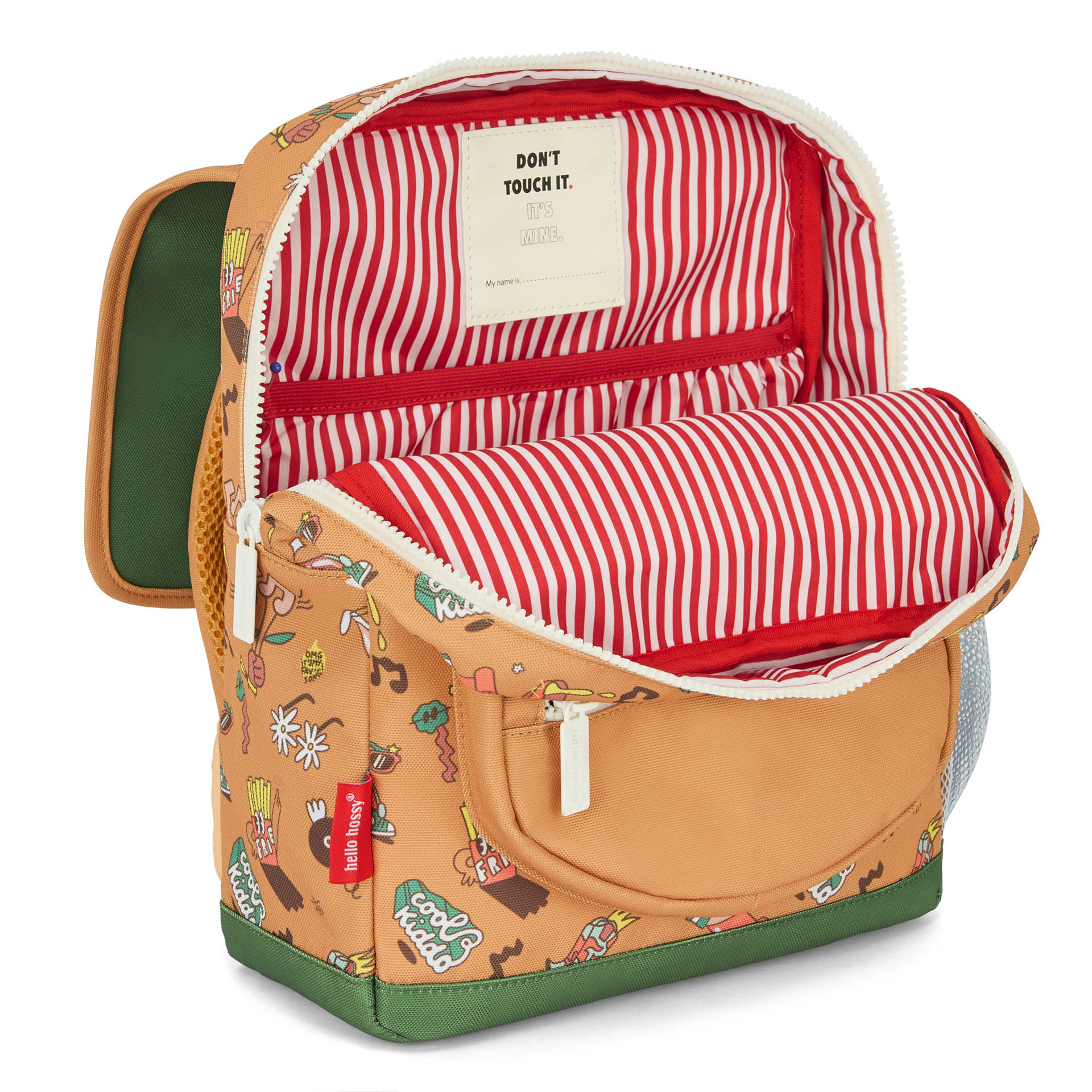 Sac à dos enfant marron imprimé musique intérieur rayé Hello Hossy