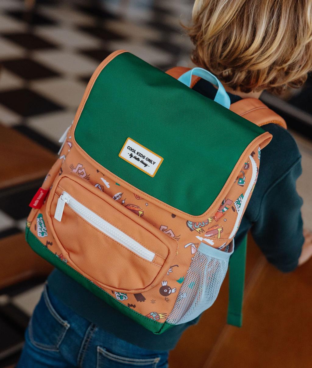 Sac à dos enfant marron vert motif musique Hello Hossy