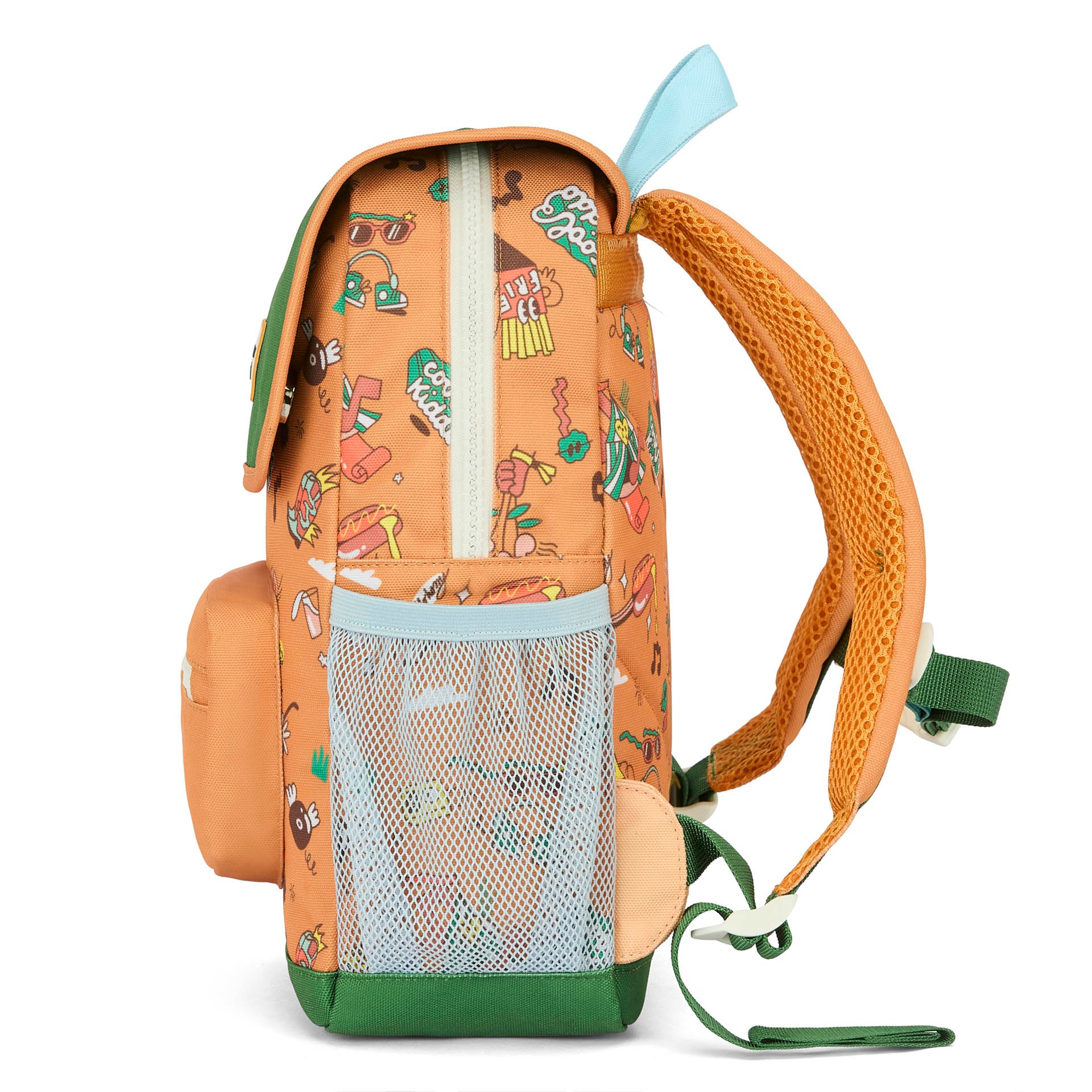 Sac à dos enfant marron imprimé musique poche filet Hello Hossy