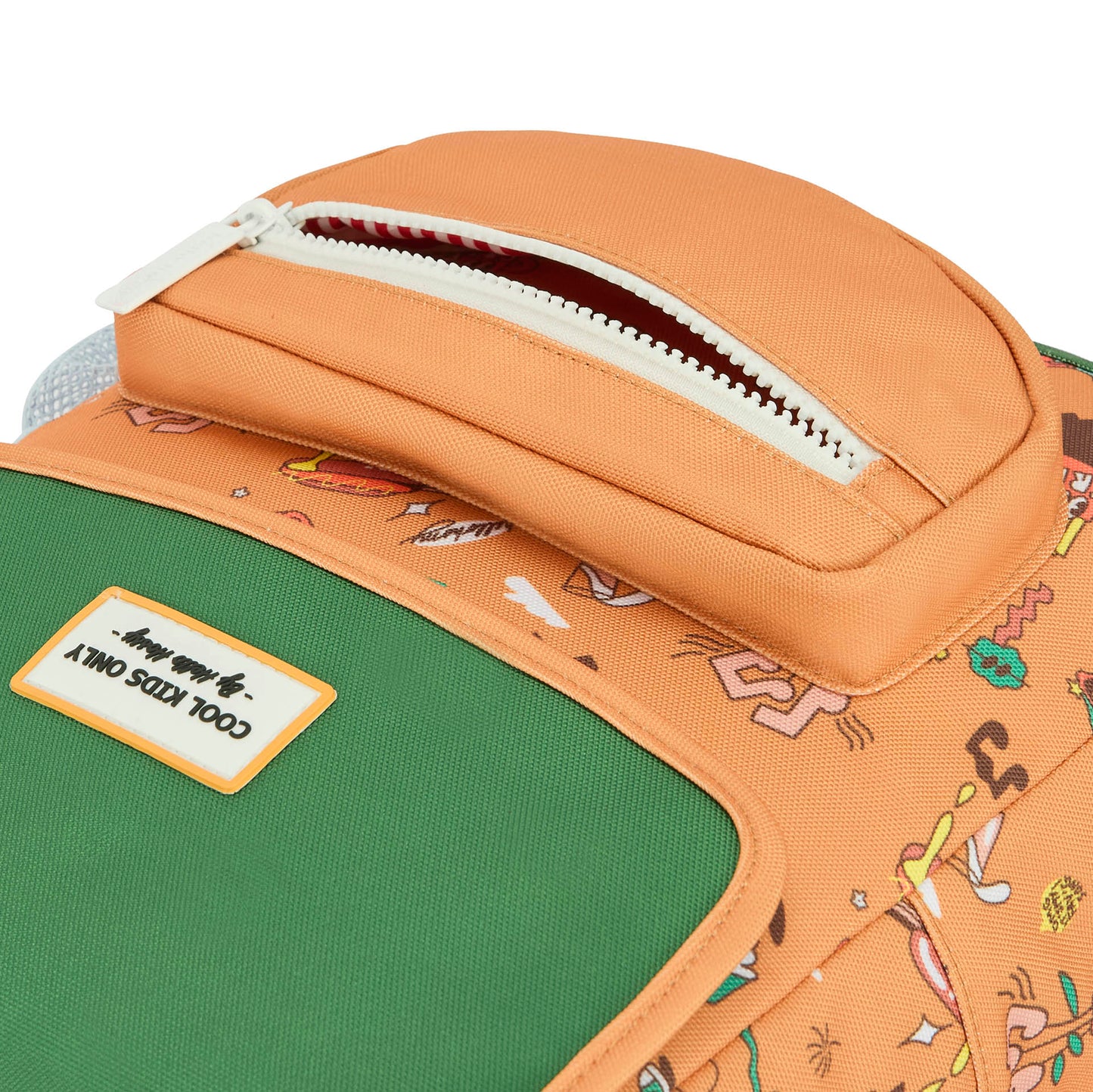 Sac à dos enfant marron imprimé musique pochette frontale Hello Hossy