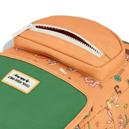 Sac à dos enfant marron imprimé musique pochette frontale Hello Hossy