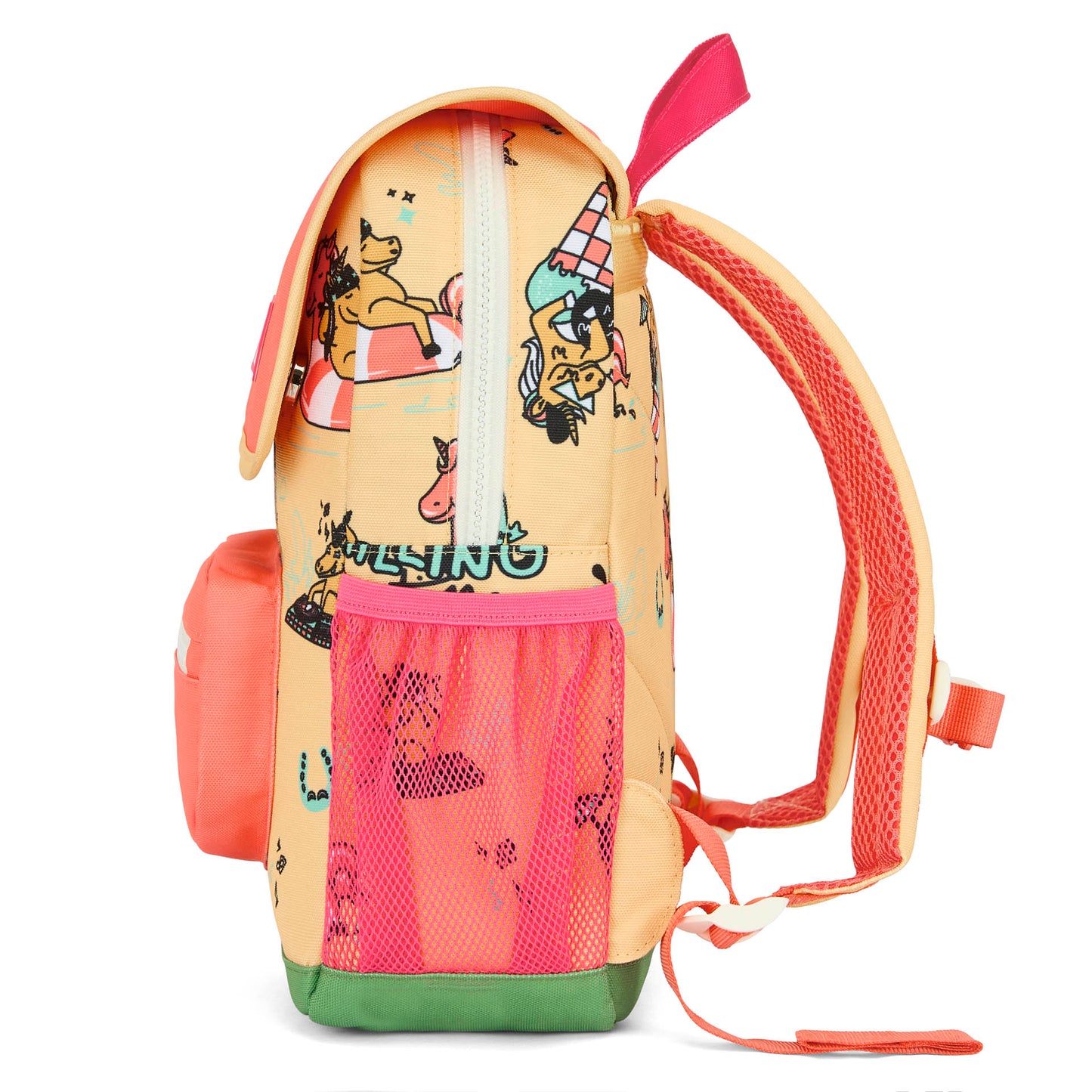 Sac à dos enfant jaune rose motif licorne poche filet Hello Hossy