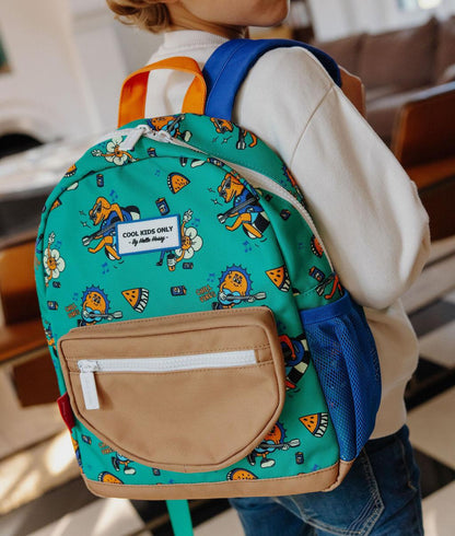 Sac à dos enfant vert motif animaux poche beige Hello Hossy