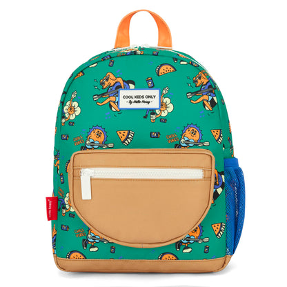 Sac à dos enfant vert imprimé animaux poche marron Hello Hossy