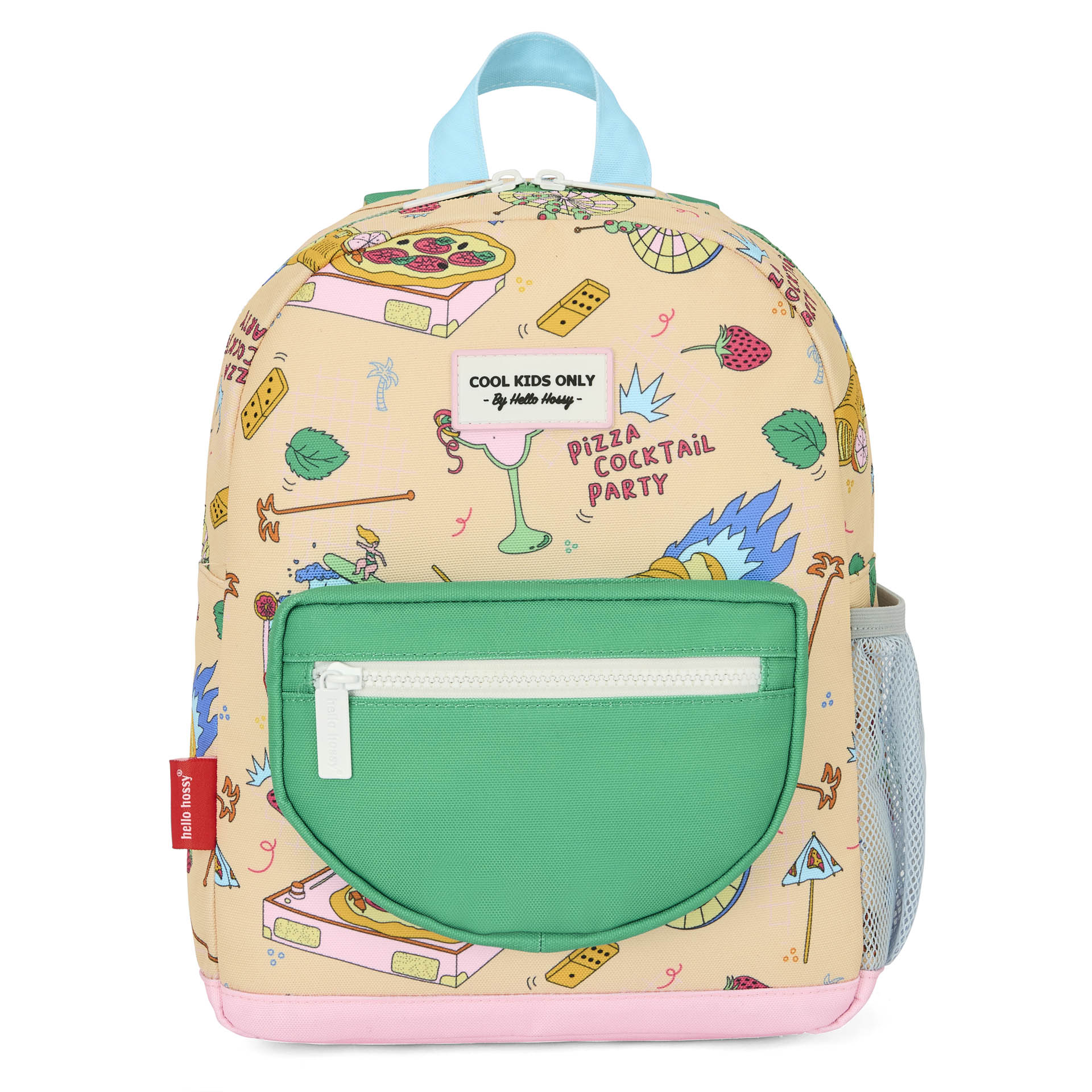 Sac à dos enfant beige motif nourriture poche verte Hello Hossy