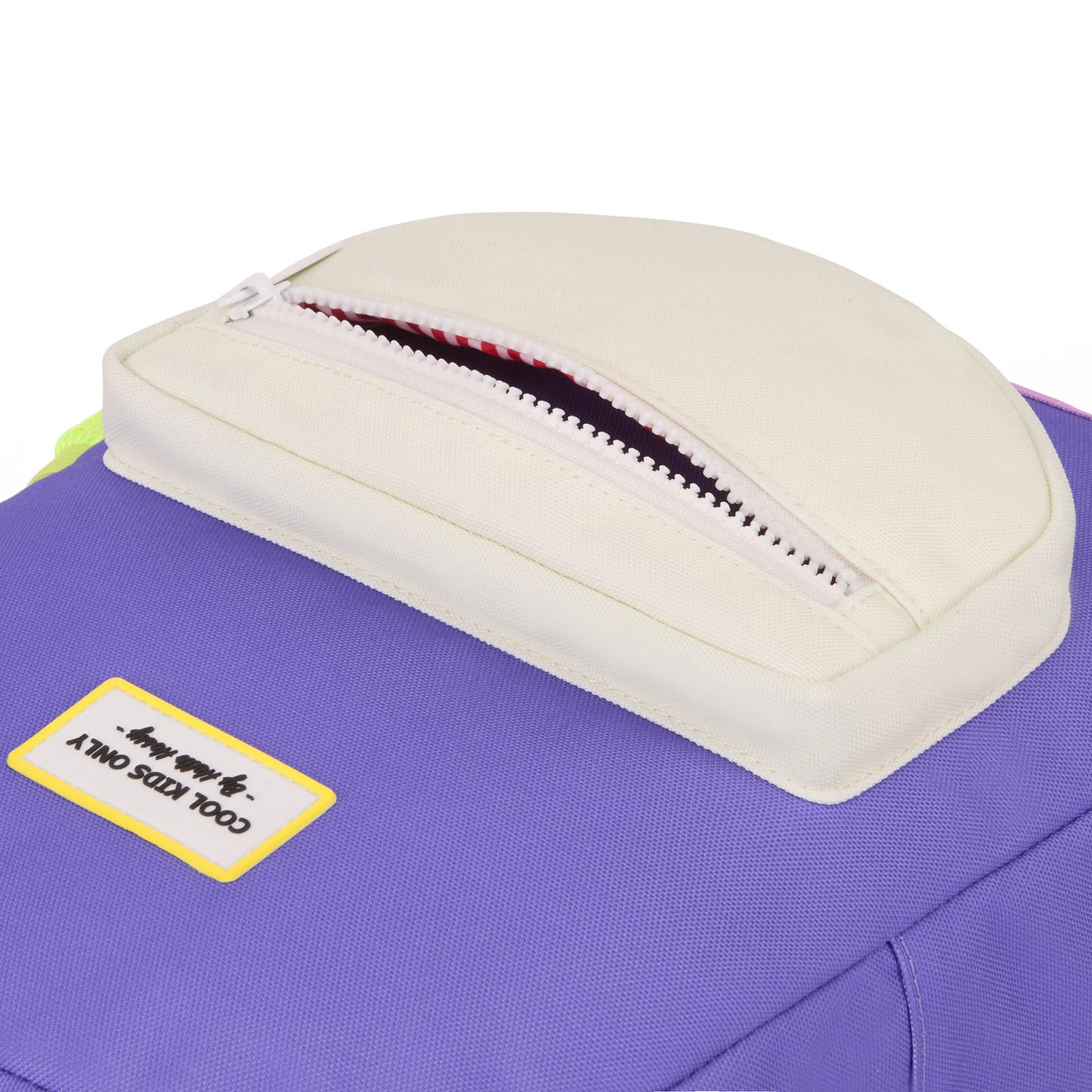 Sac à dos enfant violet détail pochette crème Hello Hossy