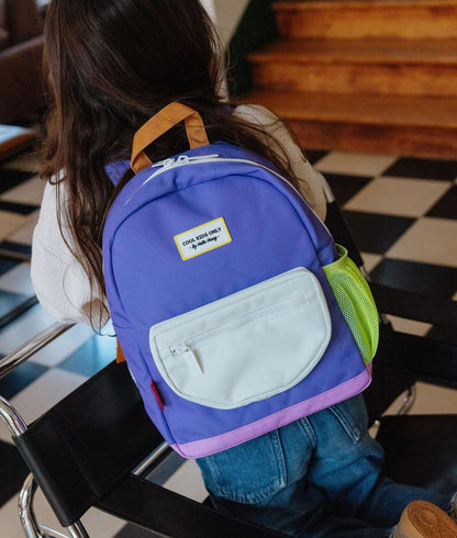 Sac à dos enfant violet poche blanche Hello Hossy