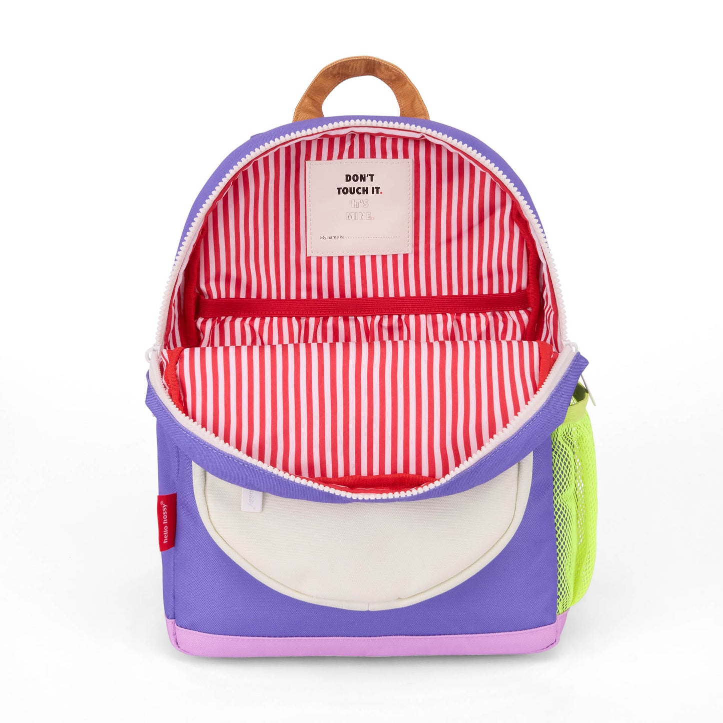 Sac à dos enfant violet intérieur rayé rouge blanc Hello Hossy