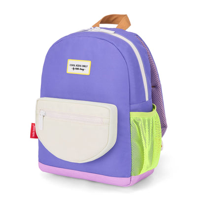 Sac à dos enfant violet poche crème détail vert Hello Hossy