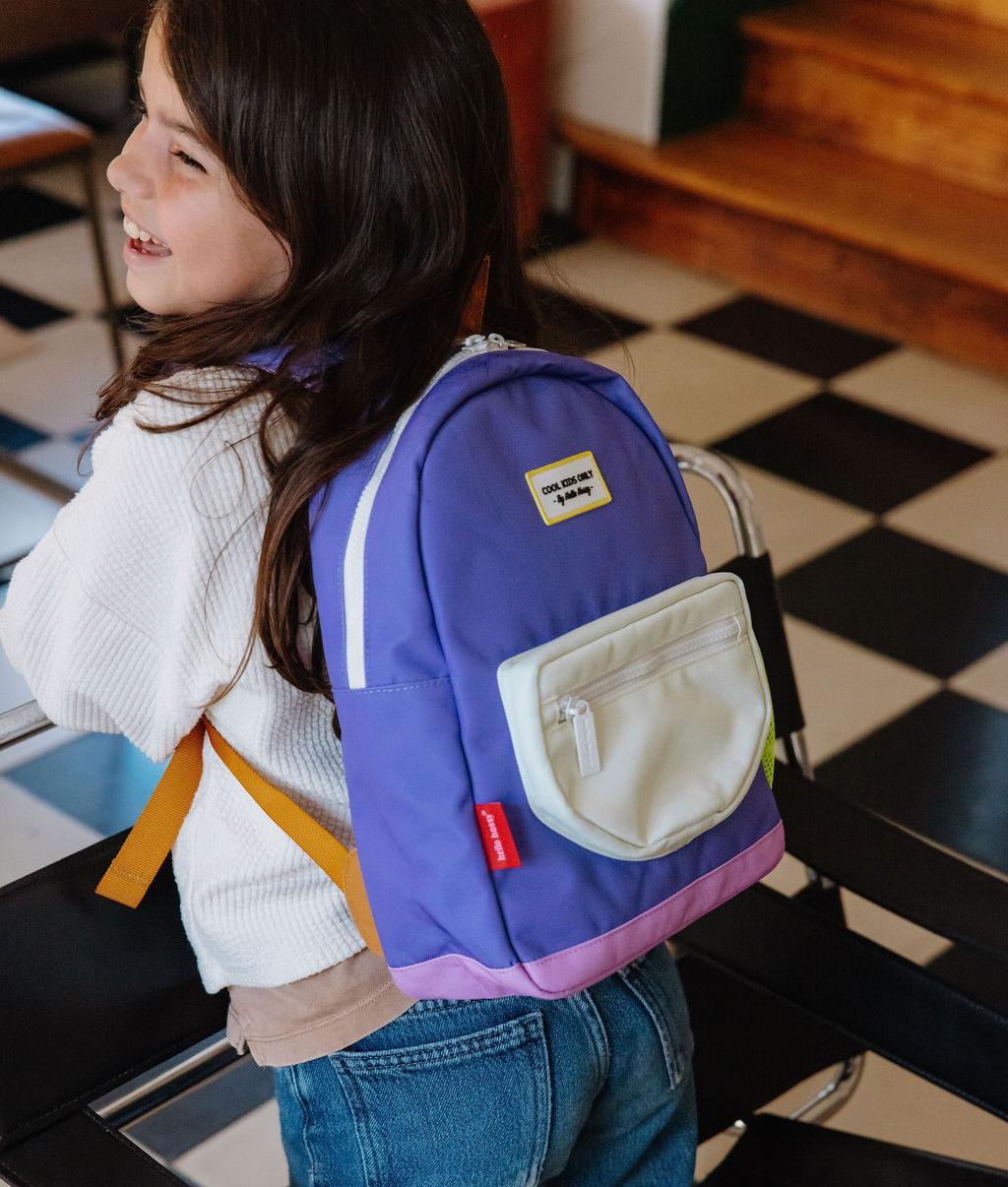 Sac à dos enfant violet poche avant crème Hello Hossy