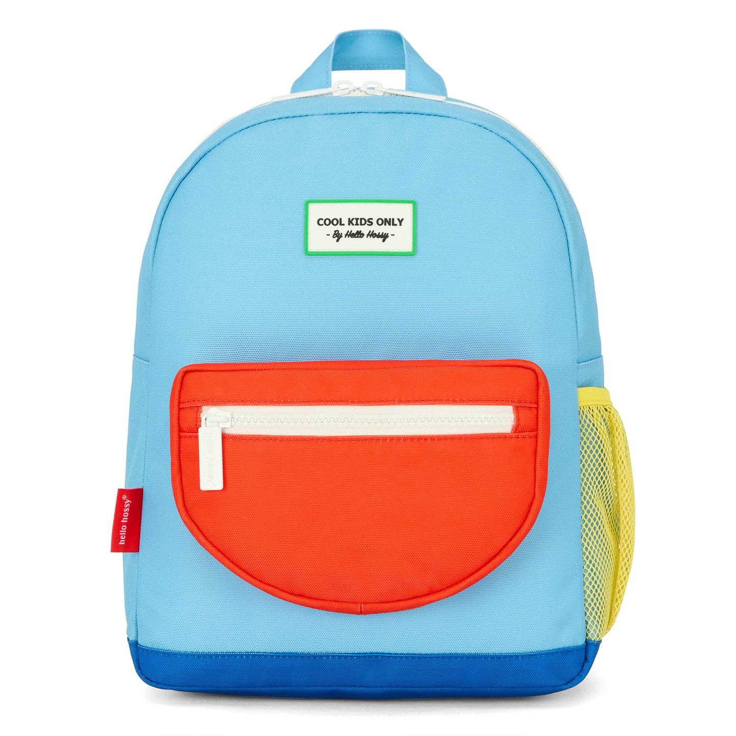 Sac à dos enfant bleu poche orange filet jaune Hello Hossy