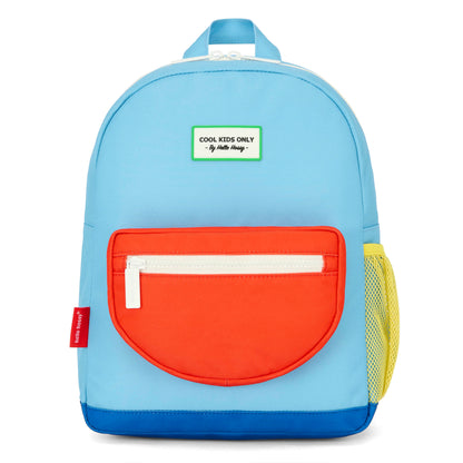 Sac à dos enfant bleu poche orange filet jaune Hello Hossy