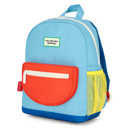 Sac à dos enfant bleu poche rouge maille jaune Hello Hossy