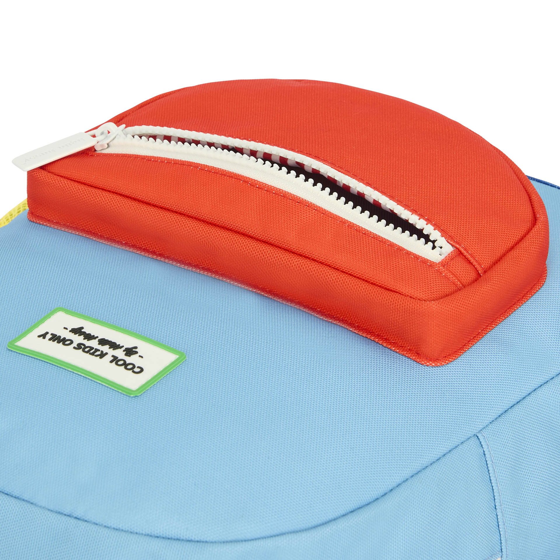 Sac à dos enfant bleu poche zippée rouge Hello Hossy