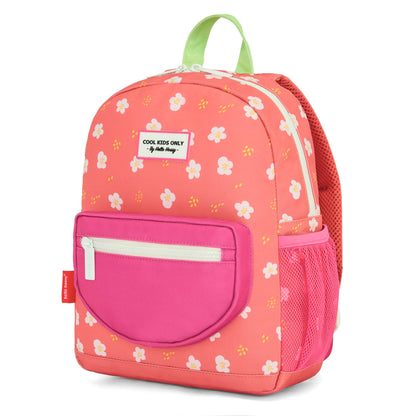 Sac à dos enfant corail imprimé fleurs poche rose Hello Hossy