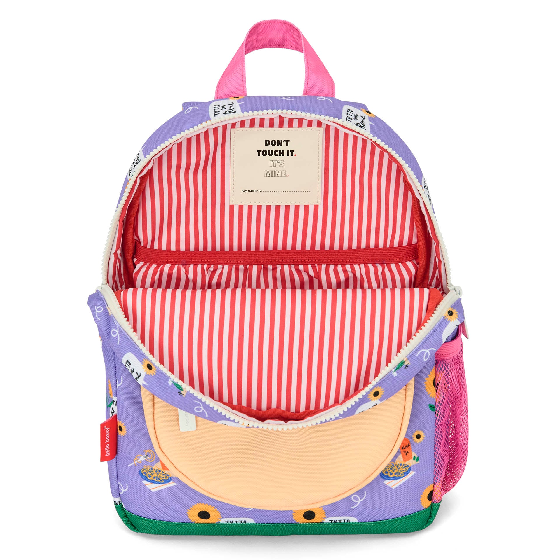 Sac à dos enfant violet imprimé fleurs intérieur rayures Hello Hossy