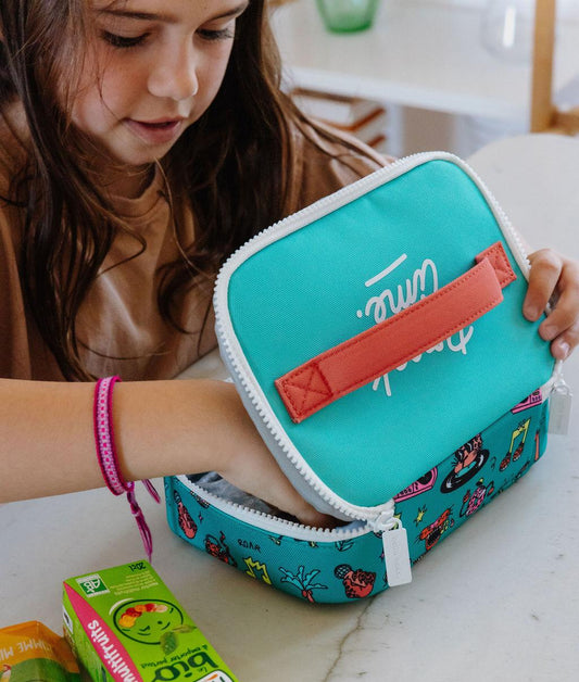 Snacktasche Kind Grün Korallenrot Tier-Aufdrucke Griff Hello Hossy