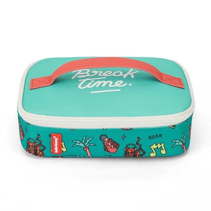 Sac goûter enfant vert corail motif animaux inscription Hello Hossy