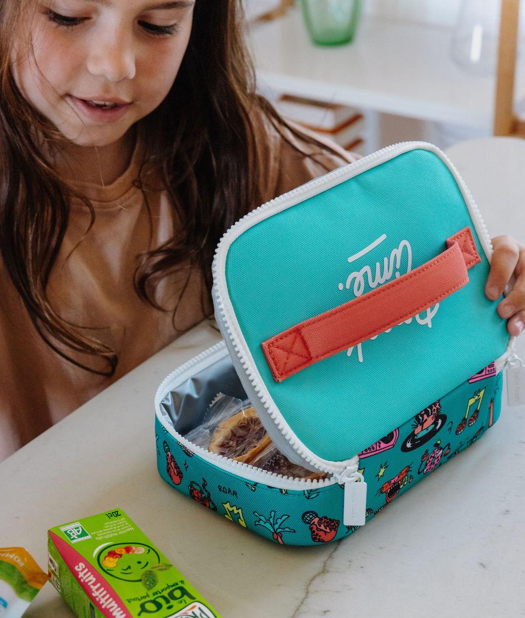 Sac goûter enfant vert corail imprimé animaux Hello Hossy