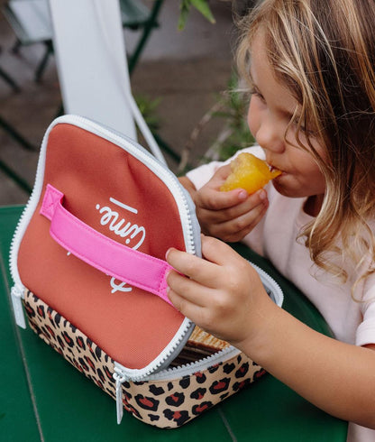 Sac repas enfant imprimé léopard poignée rose Hello Hossy