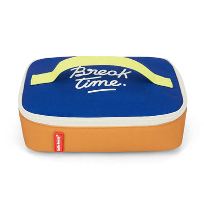 Sac goûter enfant bleu orange inscription Break Time Hello Hossy