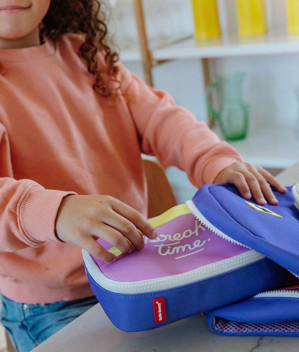 Sac goûter enfant violet détail blanc fermeture zippée Hello Hossy