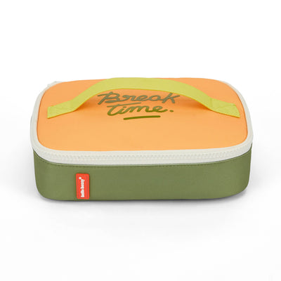 Sac goûter enfant vert orange poignée inscription Break Time Hello Hossy