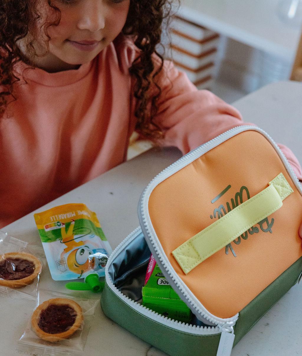 Sac goûter enfant vert et orange fermeture zippée Hello Hossy