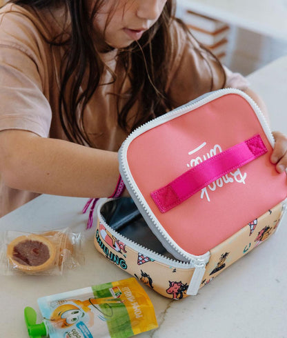 Sac goûter enfant jaune rose motif licorne Hello Hossy