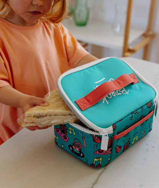 Lunchtasche Kind Grün Korallenrot Tier-Motiv Hello Hossy
