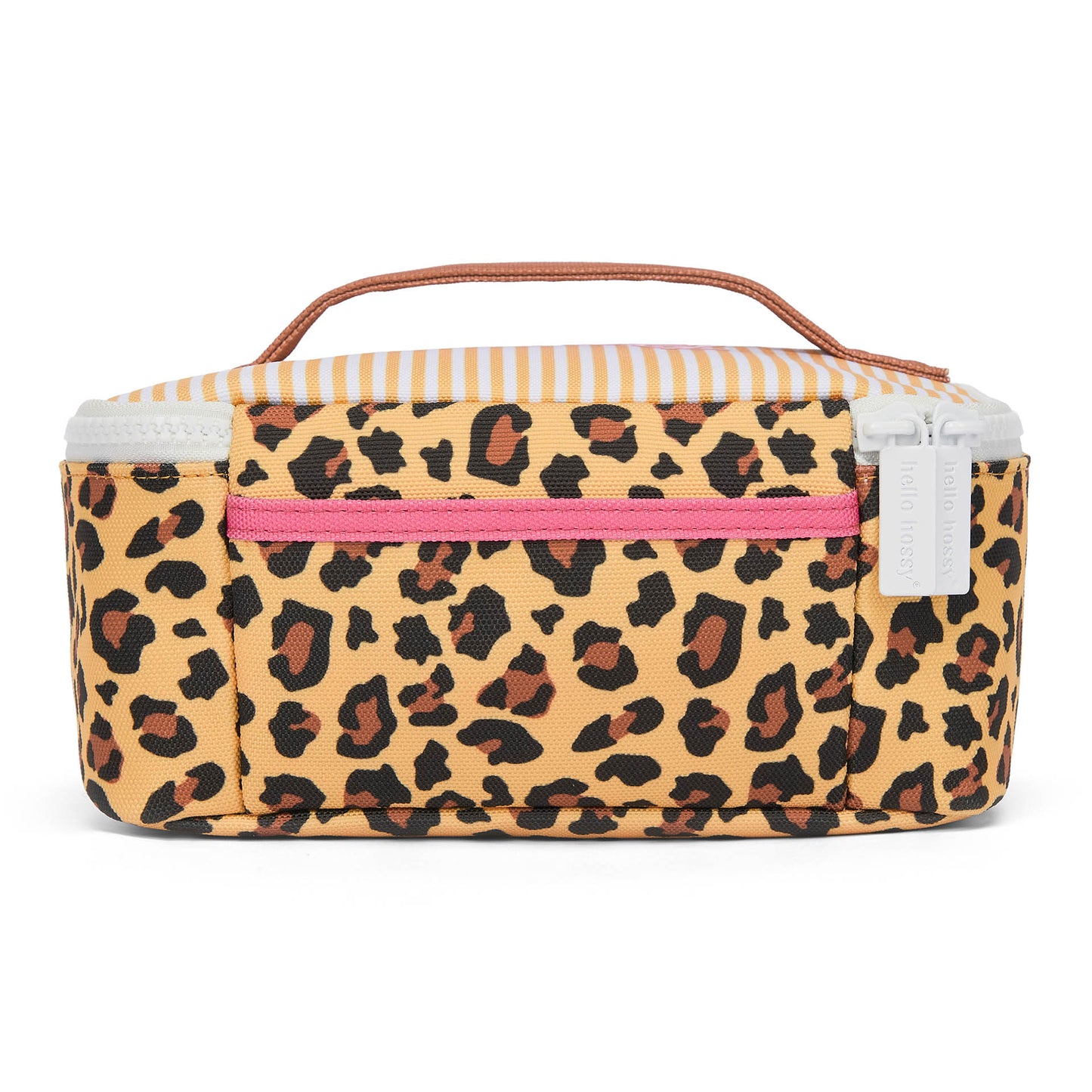 Sac repas enfant crème marron motif léopard zip rose Hello Hossy