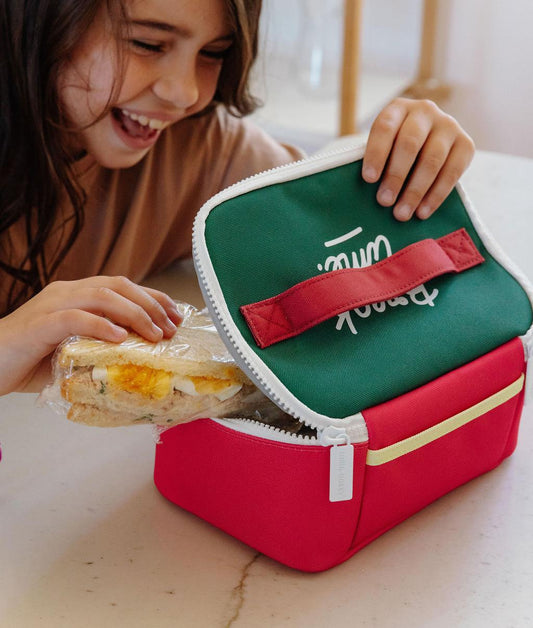 Lunchtasche Kind Framboise Grün kontrastierender Griff Hello Hossy