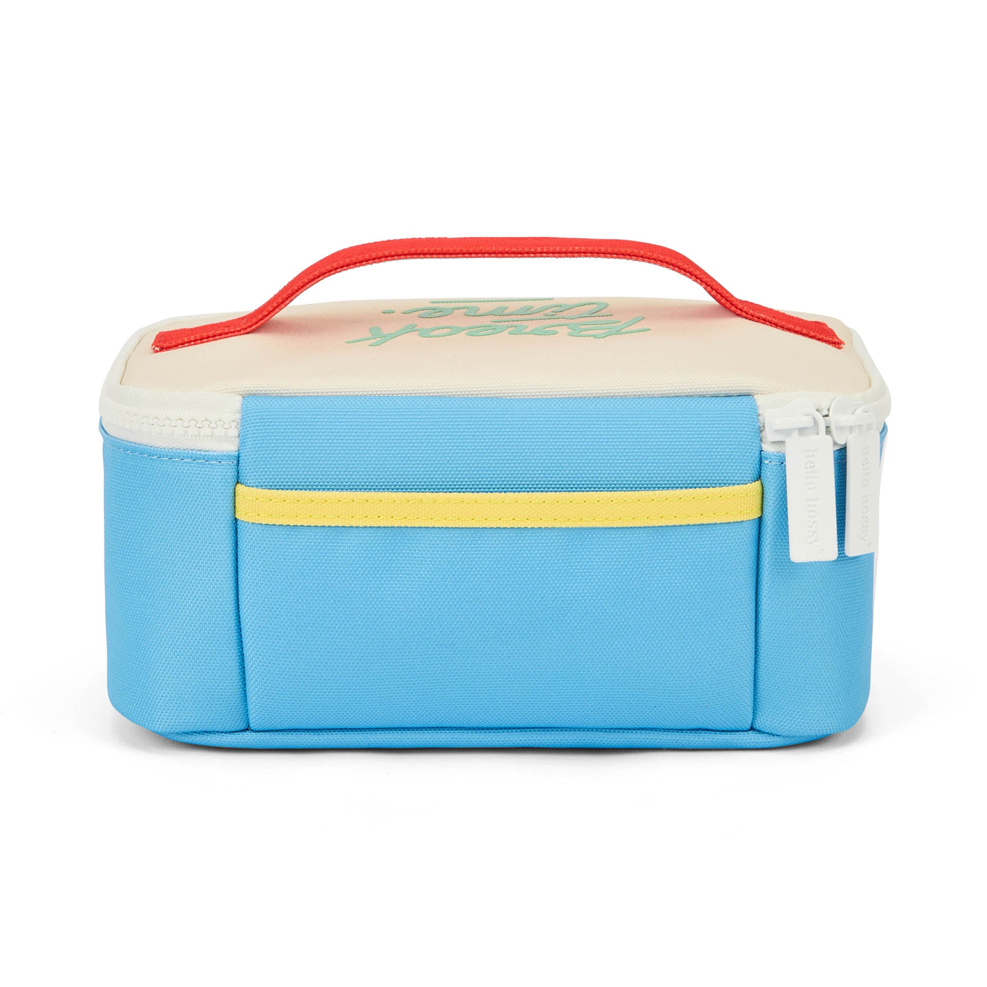 Sac repas enfant bleu poche jaune anse rouge Hello Hossy