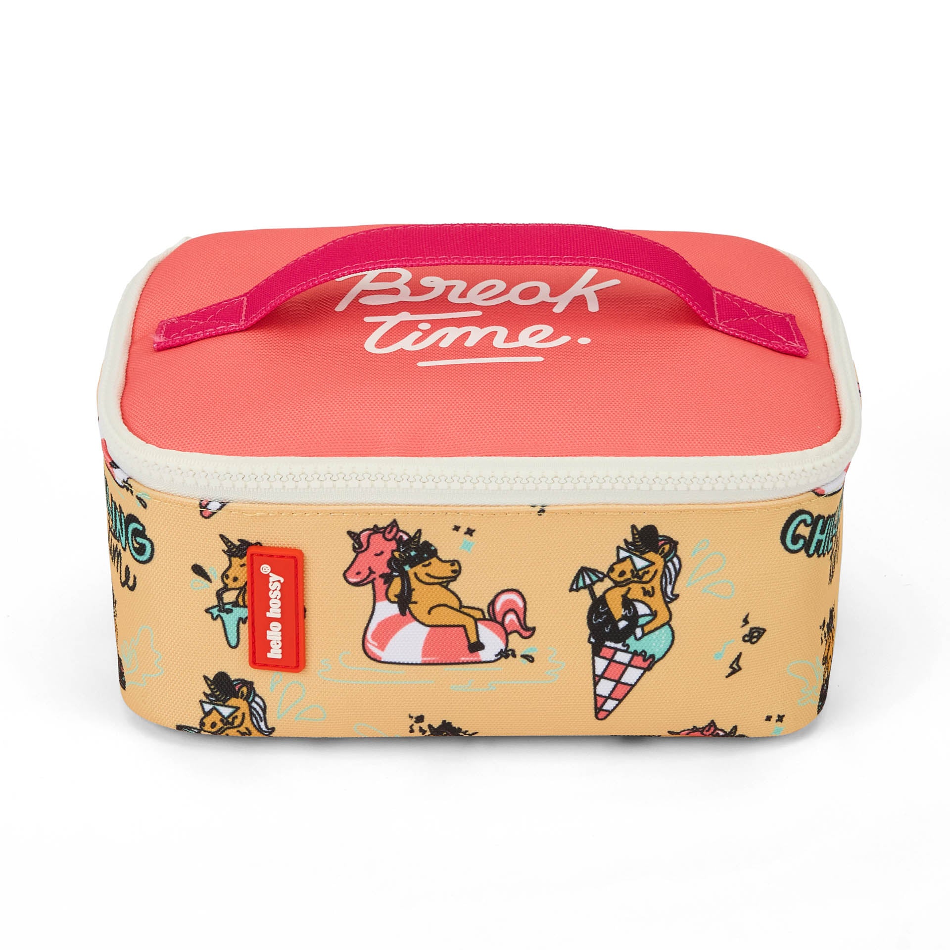 Sac repas enfant jaune rose motif licorne détails rouges Hello Hossy