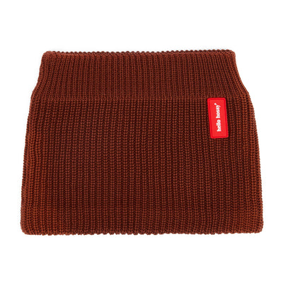 Snood Kinder braun Rippenstrick mit rotem Etikett Hello Hossy
