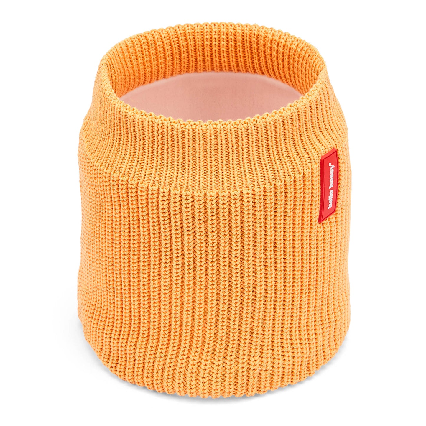 Kinder-Snood Farbe Camel geripptes Strickgewebe rotes Etikett-Detail Hello Hossy
