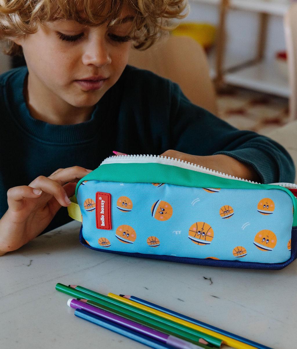 Trousse scolaire enfant bleu motif basketball Hello Hossy