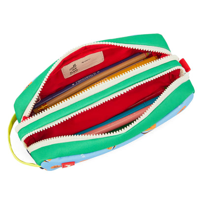 Trousse scolaire enfant bleu vert motif sport double compartiment Hello Hossy