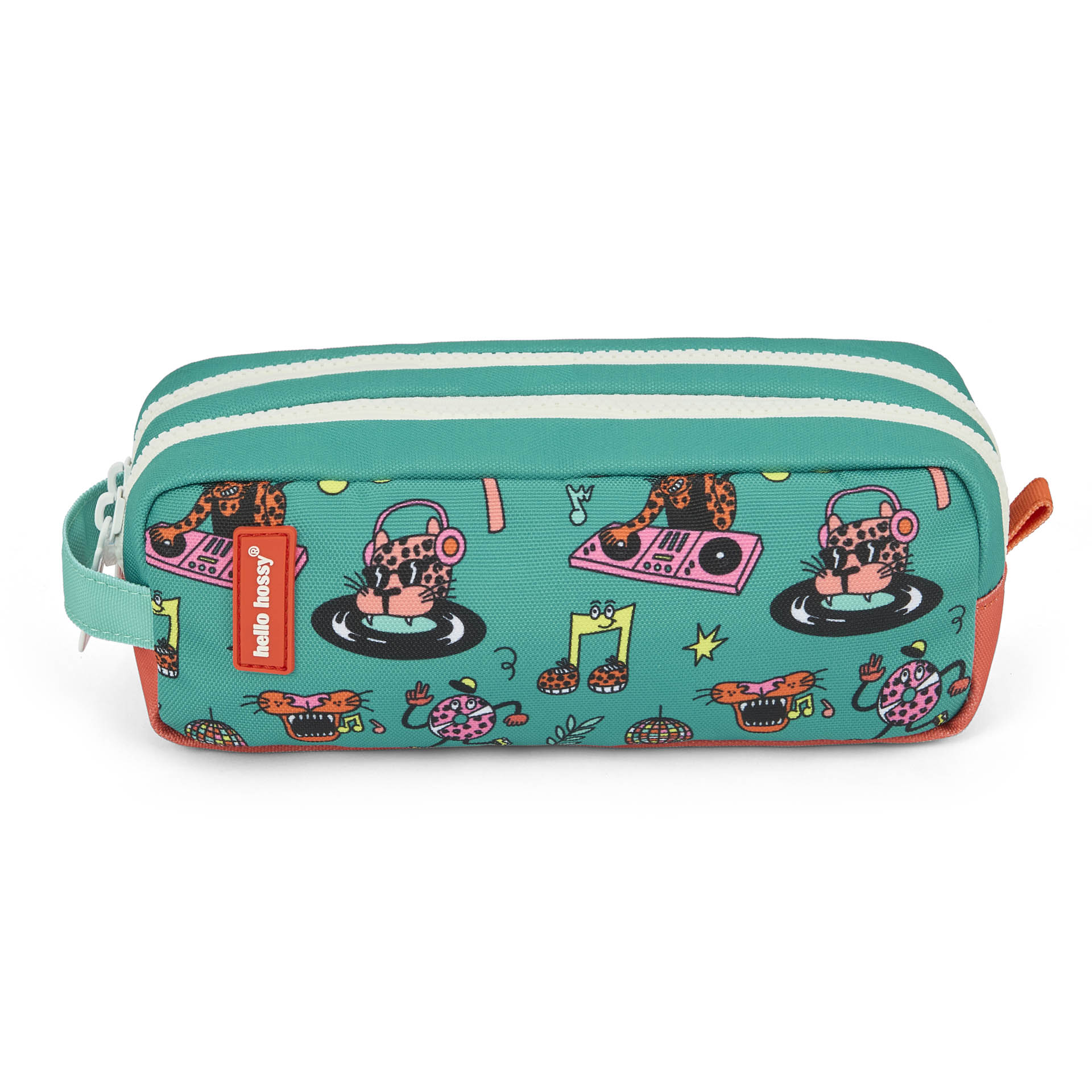 Trousse scolaire enfant vert corail motif animaux Hello Hossy