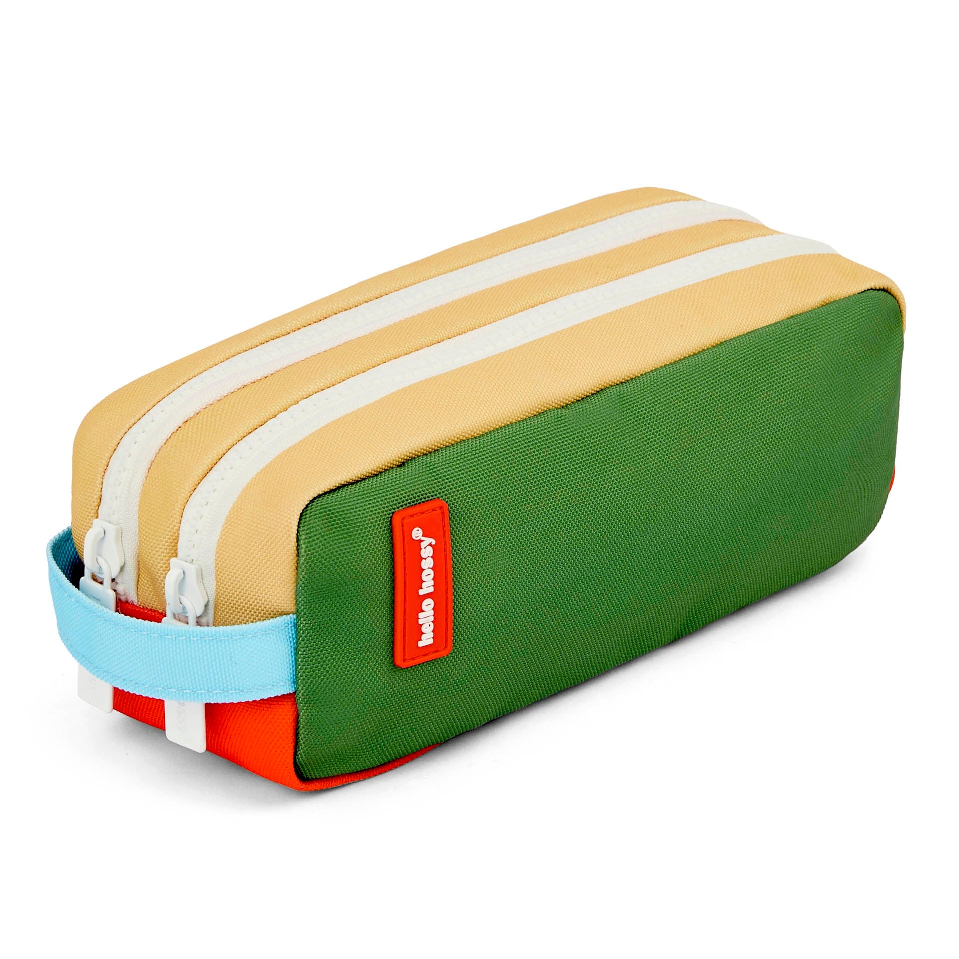 Trousse scolaire enfant vert détail beige double compartiment Hello Hossy