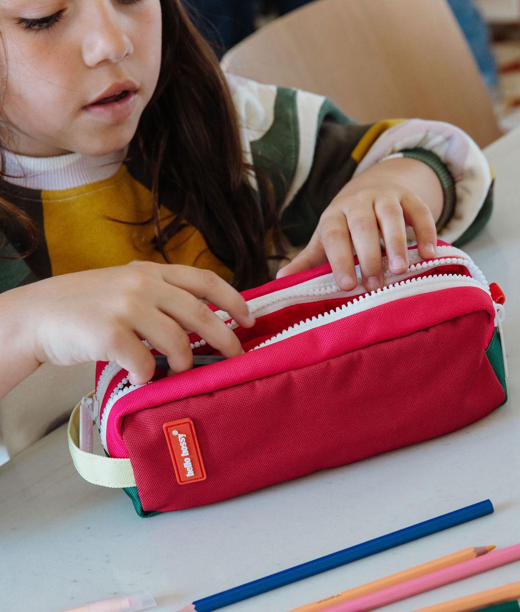 Trousse scolaire enfant framboise double compartiment Hello Hossy