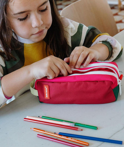 Trousse scolaire enfant framboise double compartiment Hello Hossy