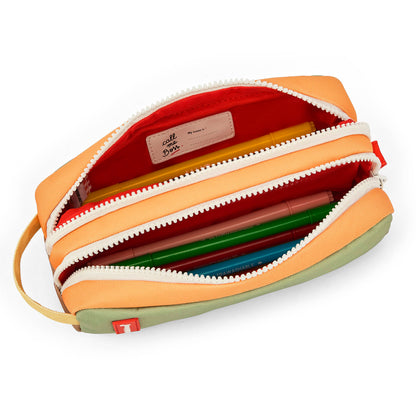 Trousse scolaire enfant vert compartiments doubles Hello Hossy