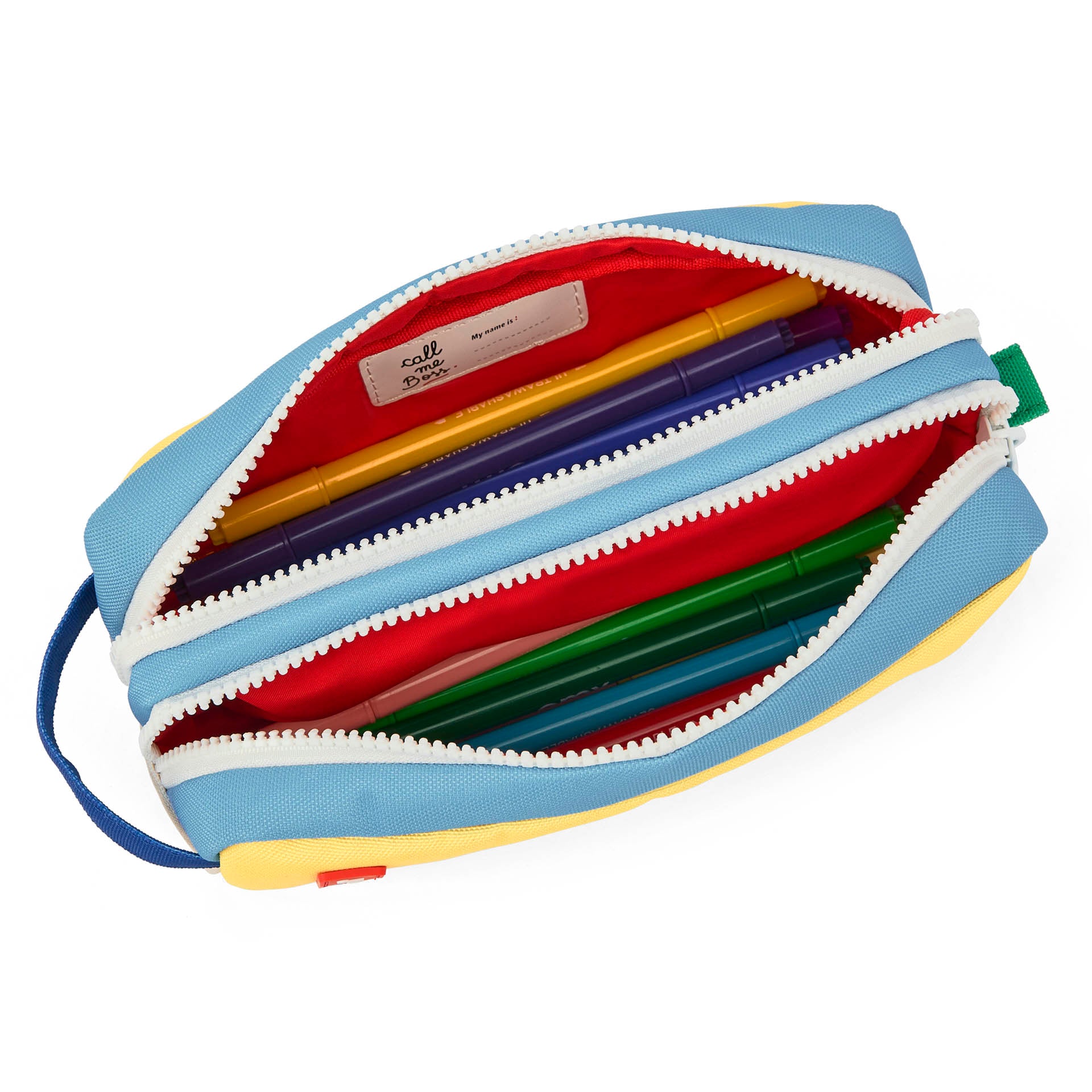 Trousse scolaire enfant bleu jaune double compartiment Hello Hossy