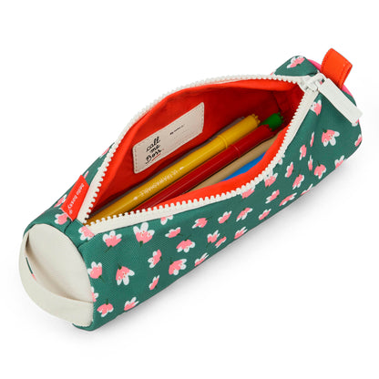 Federmappe Kinder grün Aufdruck Blumen Orange Innenfutter Hello Hossy