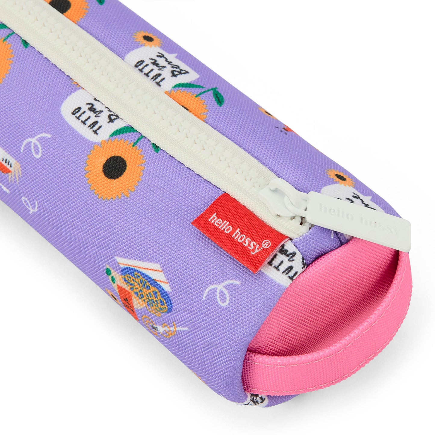 Trousse scolaire enfant violet motif fleurs détails rose Hello Hossy