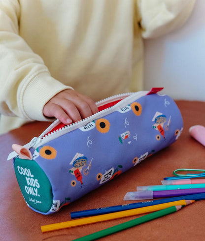 Trousse scolaire enfant violet motif fleurs fermeture blanche Hello Hossy
