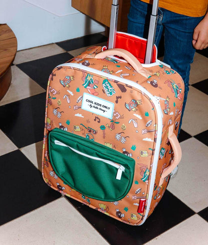 Koffer Kind Braun Musik-Aufdruck grüne Vordertasche Hello Hossy