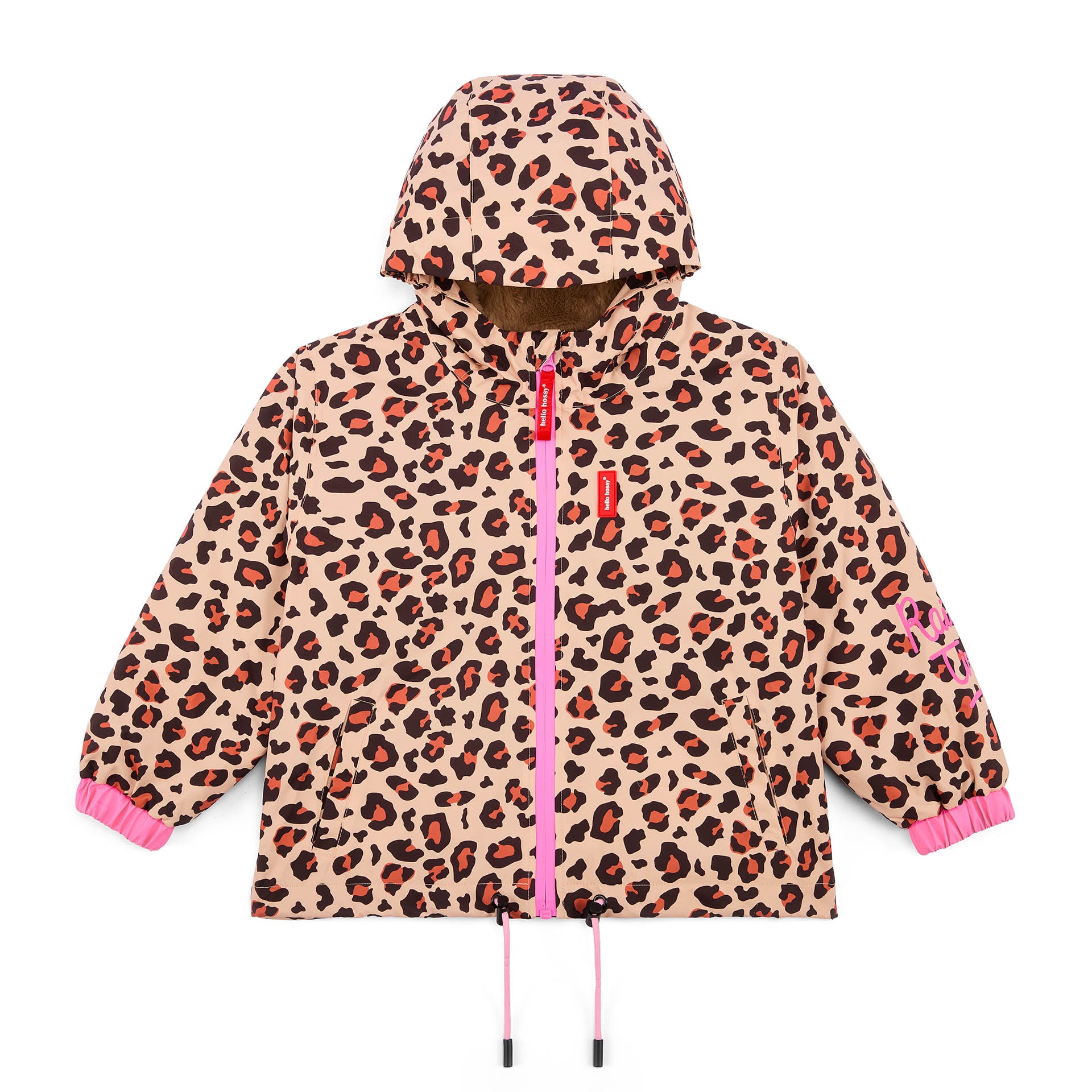 Winterjacke Kind braun leopard-Aufdruck Taschen Kapuze Hello Hossy