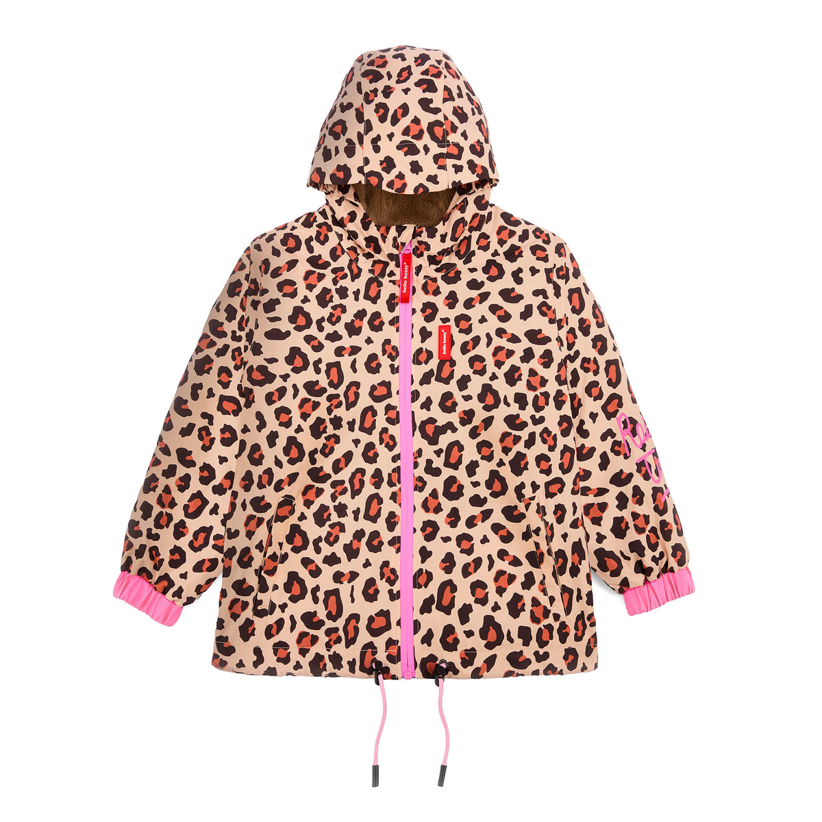 Veste hiver enfant marron imprimé léopard poches capuche Hello Hossy